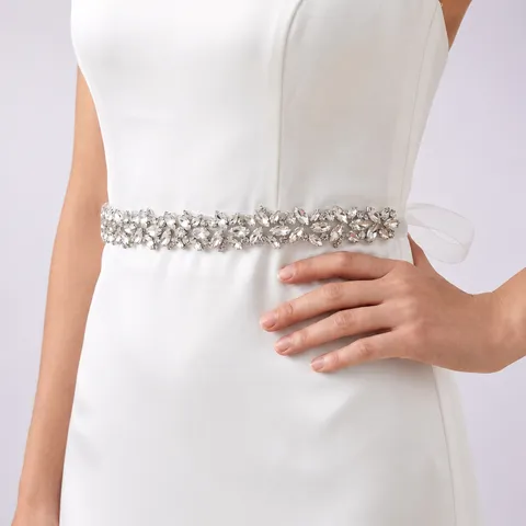 Bridal Rhinestone Belt Minimalist Luxury Sparkly Crystal Waist Chain Silk Ribbon Tie Wedding Dress Party Gown Belt Jewelry For Women