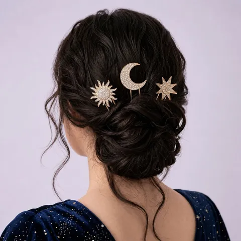 Retro Luxury Star Moon Sun Alloy Rhinestone Hair Sticks For Wedding Party Bridal Hair Accessories Women Jewelry Accessory