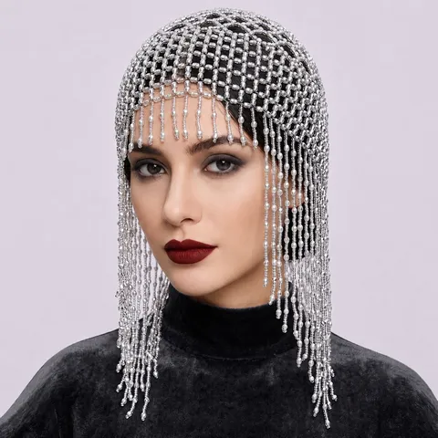 Retro Exotischer Stil Perlen Netz Quaste Haarkappe Kette Für Braut Hochzeit Urlaub Bankett Kostüm Kopfschmuck Luxuriöser Haarschmuck