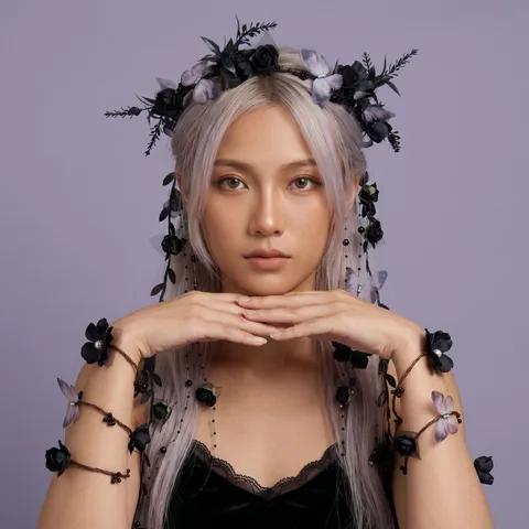 Diadema Gótica Retro Oscura Pulseras Accesorio Para Halloween Bruja Elfo Cosplay Sesión Fotos Conjunto Joyería Tela Strass
