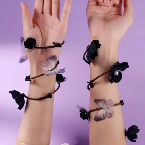Diadema Gótica Retro Oscura Pulseras Accesorio Para Halloween Bruja Elfo Cosplay Sesión Fotos Conjunto Joyería Tela Strass