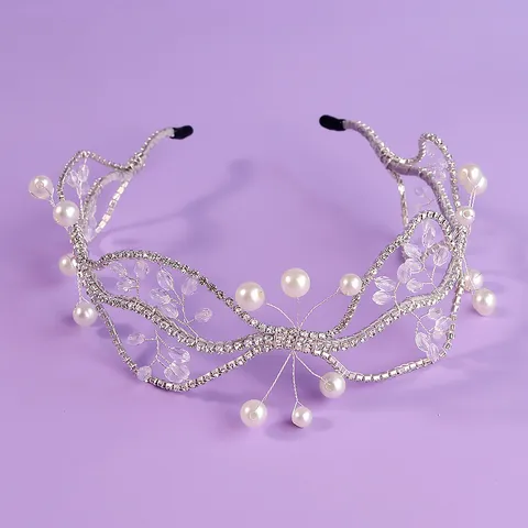 Serre-Tête de Mariage Exquis en Strass et Perles Artificielles Luxe Léger Fait Main Floral Hair Hoop Photographie Accessoires Cheveux