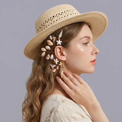 Resin Shell Starfish Ear Cuff Handmade Ocean Style Gold Ear Hook For Women Beach Vacation Holiday Accessories Boutique Jewelry