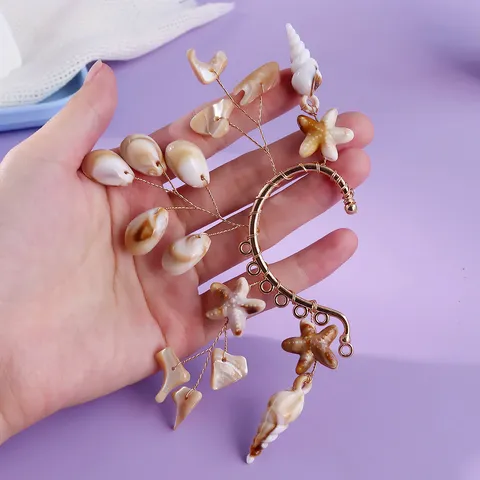 Resin Shell Starfish Ear Cuff Handmade Ocean Style Gold Ear Hook For Women Beach Vacation Holiday Accessories Boutique Jewelry