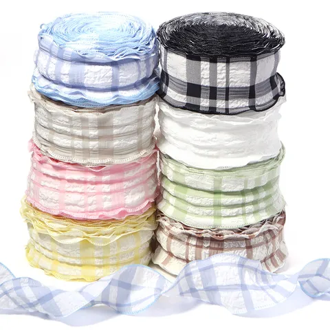 Polyester Plaid Ruffle Pleated Ribbon Trim Wave Frill Ribbons For DIY Crafts Gift Wrapping Flower Bow Garment Accessories