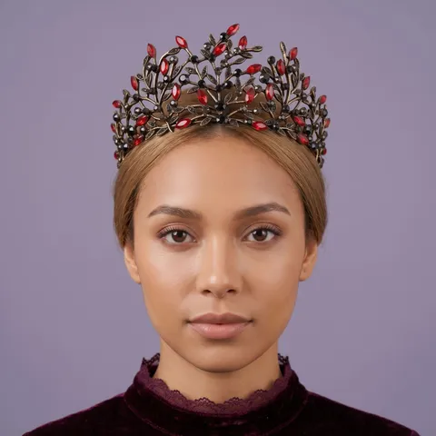 Gothic Vintage Alloy Rhinestone Crown Dark Queen Branch Leaf Tiara Bridal Wedding Headwear Halloween Party Costume Headpiece For Women Jewelry