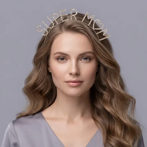 Fashion Alloy Rhinestone Letter Headband Super Mom Heart English Alphabets Electroplated Metal Hairband Holiday Party Accessories For Women