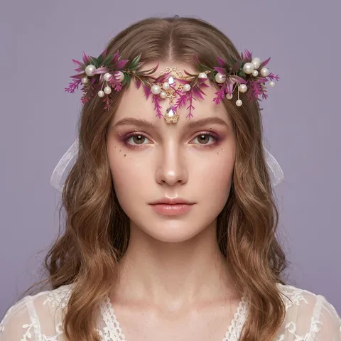 Corona de Elfo de Flores Artificiales de Estilo Bosque para Mujer Banquete de Boda Vintage con Perlas y Strass Diadema Floral para Fotografía
