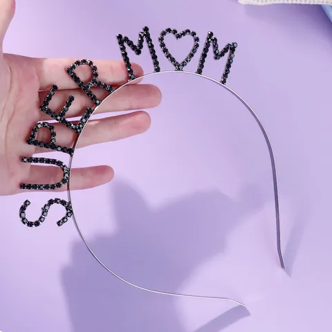 Fashion Alloy Rhinestone Letter Headband Super Mom Heart English Alphabets Electroplated Metal Hairband Holiday Party Accessories For Women