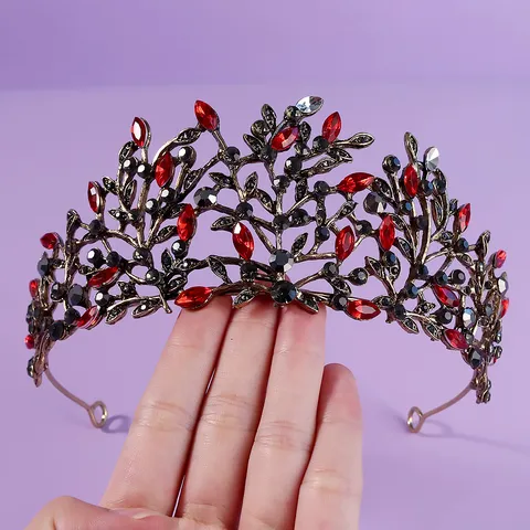 Gothic Vintage Alloy Rhinestone Crown Dark Queen Branch Leaf Tiara Bridal Wedding Headwear Halloween Party Costume Headpiece For Women Jewelry