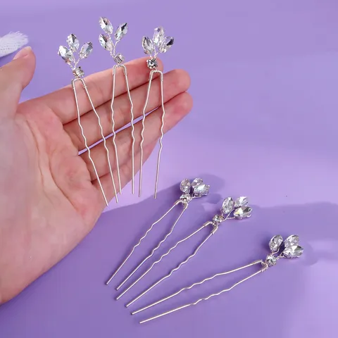 Juego de Horquillas de Strass Hechas a Mano Pasador de Pelo en U para Accesorios de Boda Novia Dama de Honor Flor Hoja Joyería