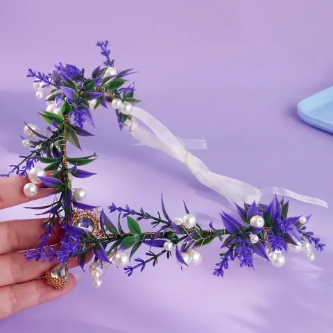 Corona de Elfo de Flores Artificiales de Estilo Bosque para Mujer Banquete de Boda Vintage con Perlas y Strass Diadema Floral para Fotografía
