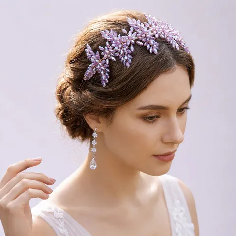 Rhinestone Flower Leaf Hair Band Handmade Crystal Beaded Headpiece Vintage Luxury Wedding Bridal Hair Accessories For Women