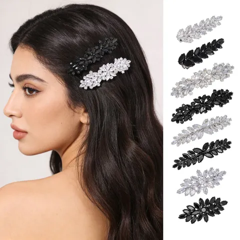 Pince à Cheveux Européenne en Zirconia en Métal Strass Oeil de Cheval Pince à Ressort Épingle à Cheveux Fleur Élégante Coiffure Quotidienne