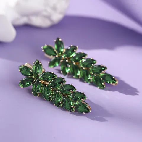 Pinces à Cheveux Feuilles en Zircone Élégantes pour Femmes Alliage Or Argent Incrusté Zircone Pince Bec de Canard Coiffe de Fête