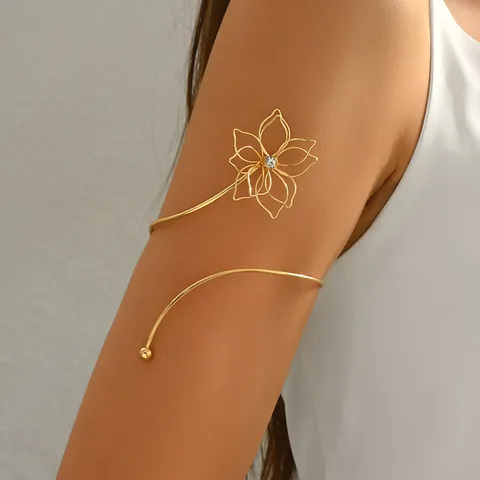 Bracciale da Braccio Minimalista in Filo di Ferro a Forma di Fiore per Donna Braccialetto da Braccio alla Moda Catena per il Corpo Gioielli