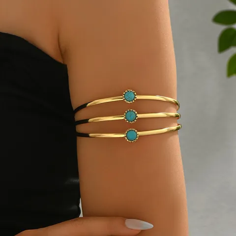 Bracciale Da Braccio Aperto Multistrato Bohémien Per Donna Geometrico Traforato Lega Turchese Artificiale Gioielli Per Il Corpo