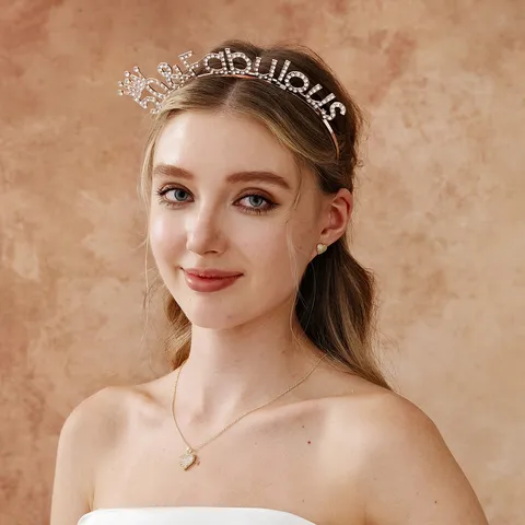 50th Birthday Rhinestone Crown Headband Fabulous Alloy Tiara for Women Birthday Party Prom Banquet Hair Accessories Anniversary Headwear