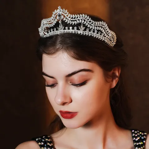 Luxury Baroque Silver Rhinestone Bridal Crown Handmade Alloy Wedding Tiara Queen Prom Party Hair Accessories Jewelry