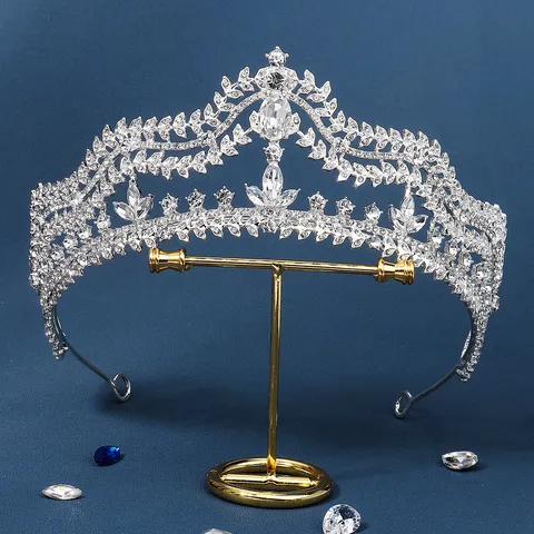 Luxury Baroque Silver Rhinestone Bridal Crown Handmade Alloy Wedding Tiara Queen Prom Party Hair Accessories Jewelry