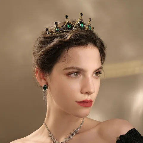 Baroque Retro Alloy Rhinestone Bridal Crown Vintage Palace Tiara Headwear For Wedding Prom Party Women Headpiece Jewelry