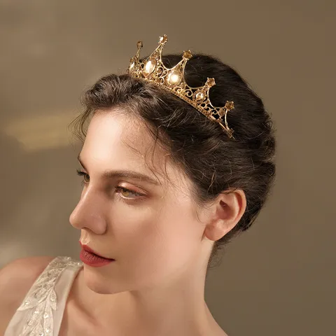 Baroque Retro Alloy Rhinestone Bridal Crown Vintage Palace Tiara Headwear For Wedding Prom Party Women Headpiece Jewelry