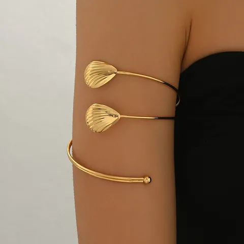 Bracciale Aperto a Conchiglia Geometrica Minimalista per Donna Bracciale in Metallo in Lega a Più Strati Gioielli di Moda Oro Argento