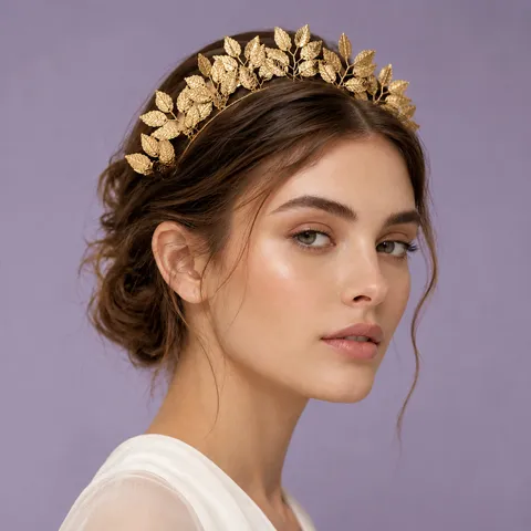 Handmade Forest Style Bridal Artificial Pearl Rhinestone Headband Gold Silver Leaf Crown Headpiece For Wedding Banquet Photoshoot
