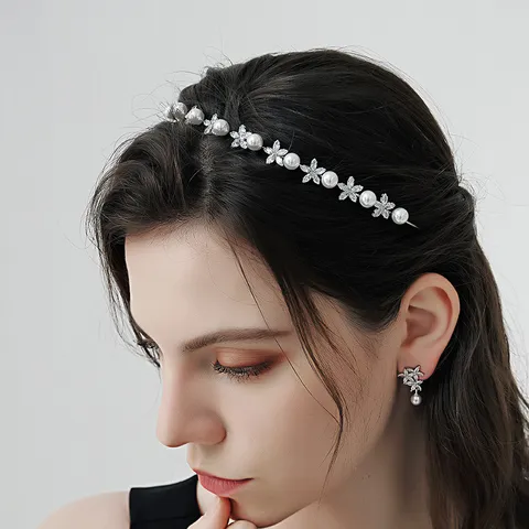 Retro Braut Zirkonia Blume Stirnband Elegante Künstliche Perle Strass Haarband Gold Silber Dünne Haarreifen Hochzeit Party Zubehör Für Damen