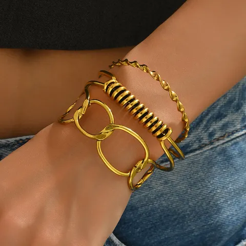 Set di Bracciali Rigidi Multistrato Geometrici alla Moda Esagerati da Donna Set di Bracciali a Polsino in Ferro Cavo Vintage