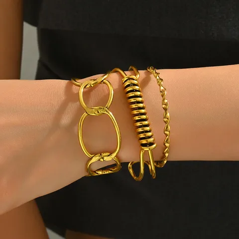 Set di Bracciali Rigidi Multistrato Geometrici alla Moda Esagerati da Donna Set di Bracciali a Polsino in Ferro Cavo Vintage