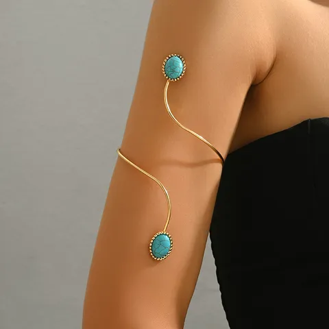 Bracciale da Braccio Aperto Geometrico di Moda per Donna Catena del Corpo in Lega Vintage con Perle Artificiali Gioielli Regalo