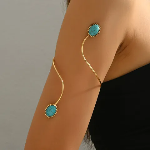 Bracciale da Braccio Aperto Geometrico di Moda per Donna Catena del Corpo in Lega Vintage con Perle Artificiali Gioielli Regalo