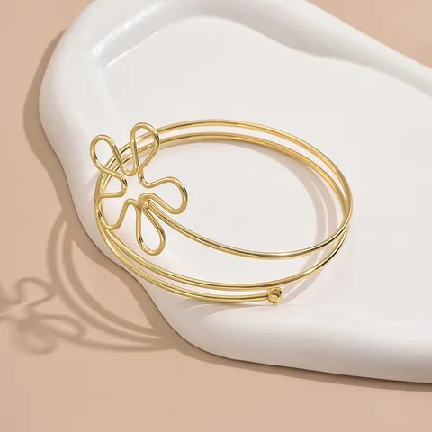 Bracciale da Braccio da Donna in Lega Oro Minimalista Geometrico Traforato a Fiore Regolabile Aperto Catena per il Corpo Gioielli