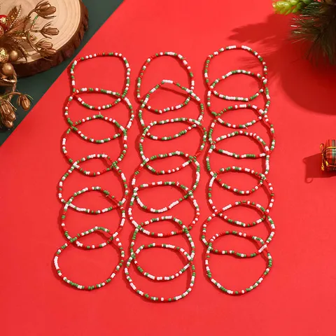 Handgefertigtes Boho Weihnachten Glasperlen Armband Set Für Damen Festlicher Mehrlagiger Samenperlen Stretch Schmuck Feiertagsgeschenk