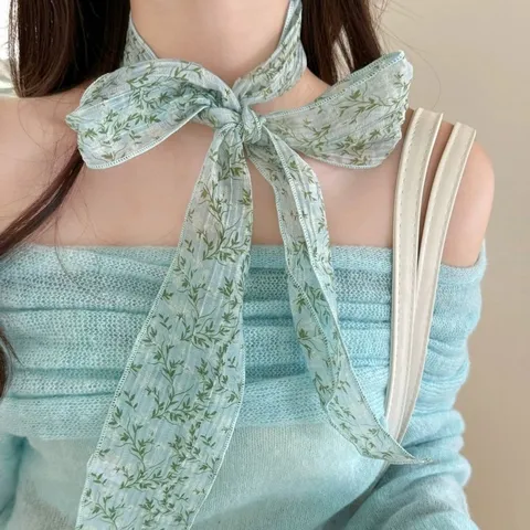 Estilo Coreano Floral A Cuadros Topos Pañuelo Estrecho Poliéster Cinta Larga Banda de Pelo Pañuelo para Mujer Accesorios Diarios