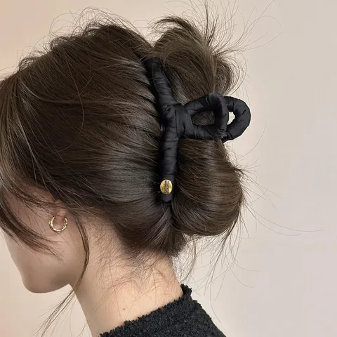 Eleganter Stoffumwickelt Große Haarkralle Süß Einfarbig Schleife Haarklammer Mit Metallelement Für Damen Haaraccessoires