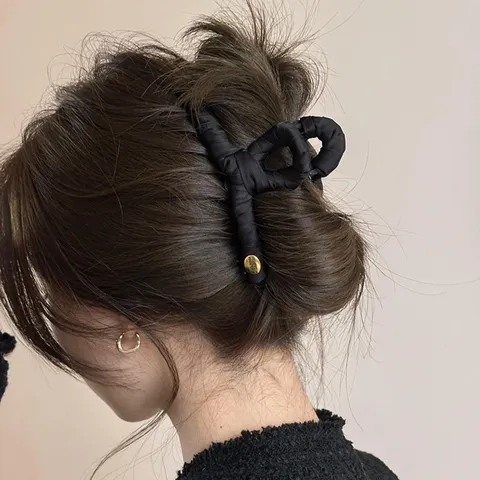 Eleganter Stoffumwickelt Große Haarkralle Süß Einfarbig Schleife Haarklammer Mit Metallelement Für Damen Haaraccessoires