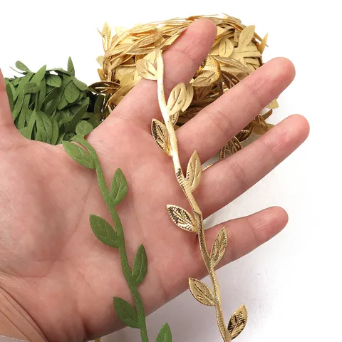 Cinta de Rattan de Hoja Artificial Estilo Bosque Vid de Tela Oro Verde Borde Para Guirnalda Bricolage Diadema Fiesta