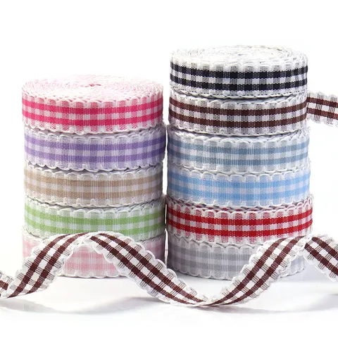Rotolo di Nastro Plaid con Pizzo Ondulato a Doppio Lato Nastro in Poliestere per Fiocchi Fai da Te Cucito Accessori per Abbigliamento Borse Cappelli
