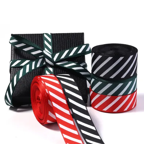 Christmas Diagonal Stripe Grosgrain Ribbon For DIY Bow Gift Box Decoration Vintage Festive Wrapped Ribbon Sewing Trims Accessories
