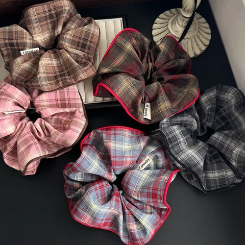 Estilo Preppy Dulce Cuadros Coleteros Tela Grandes Elásticos para Cabello a Cuadros Soporte para Coleta Accesorio Para Mujer Niñas