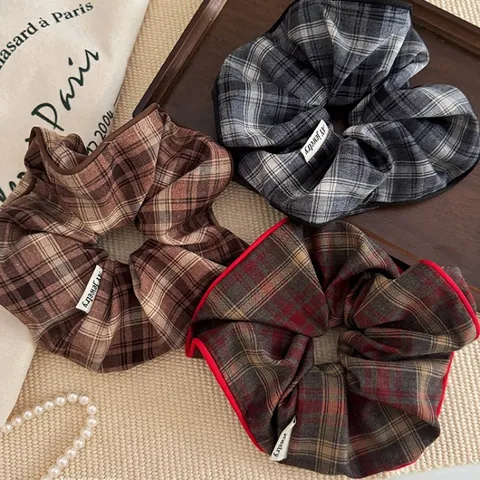 Estilo Preppy Dulce Cuadros Coleteros Tela Grandes Elásticos para Cabello a Cuadros Soporte para Coleta Accesorio Para Mujer Niñas