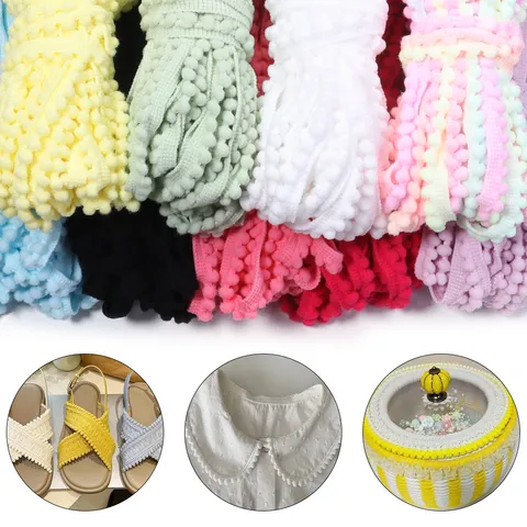 Braided Pompom Fringe Trim Scalloped Ribbon With Ball Tassel For DIY Craft Sewing Garment Accessories Home Decoration