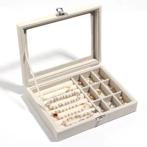 Samt Schmuckschatulle Mit Transparentem Deckel Schmuck Organizer Box Für Ringe Ohrringe Halsketten Armband Display Aufbewahrungsbox