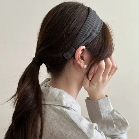 Koreanischer Retro Stoff Gerippt Gestreift Breit Haarband Für Damen Einfarbig Plissiert Dick Haarreif Täglich Haarstyling Zubehör