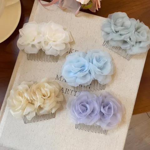 Eleganter Tüll Blumen Haarkamm Süße Florale Haarnadel Kopfschmuck Sanfter Pony Clip Für Damen Braut Hochzeit Mode Haarschmuck