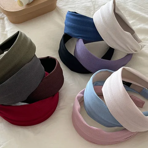 Koreanischer Retro Stoff Gerippt Gestreift Breit Haarband Für Damen Einfarbig Plissiert Dick Haarreif Täglich Haarstyling Zubehör