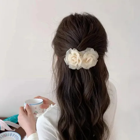Eleganter Tüll Blumen Haarkamm Süße Florale Haarnadel Kopfschmuck Sanfter Pony Clip Für Damen Braut Hochzeit Mode Haarschmuck