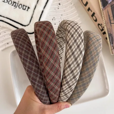 Vintage Karo Schwamm Breites Stirnband Koreanischer Preppy-Stil High Top Haarband Künstlerische Stoff Haar-Accessoires Für Damen
